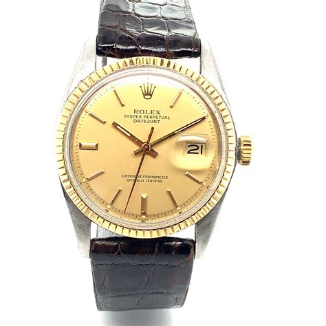 rolex datejust gold 1994 leather